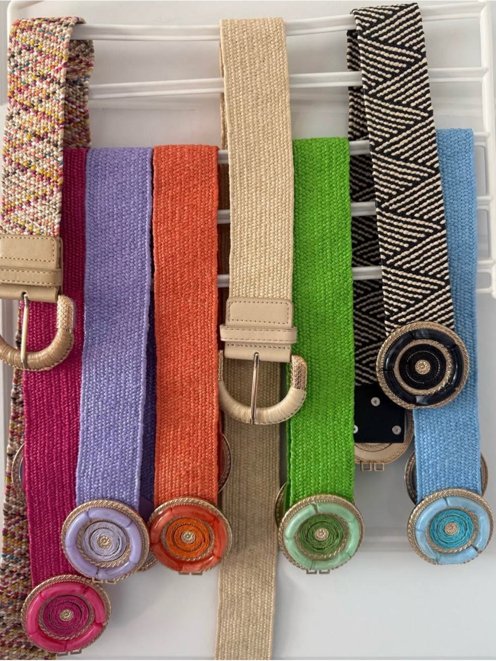 Colorful Woven Waist Belts with Decorative Buckles - Lot of 8